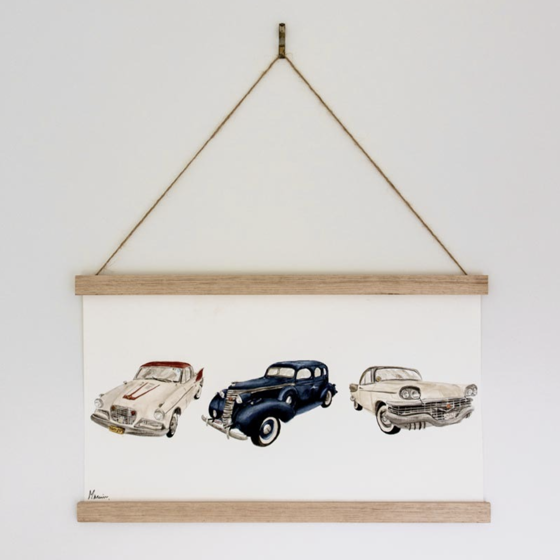 A custom watercolour painting of studiebakers for a memorial piece